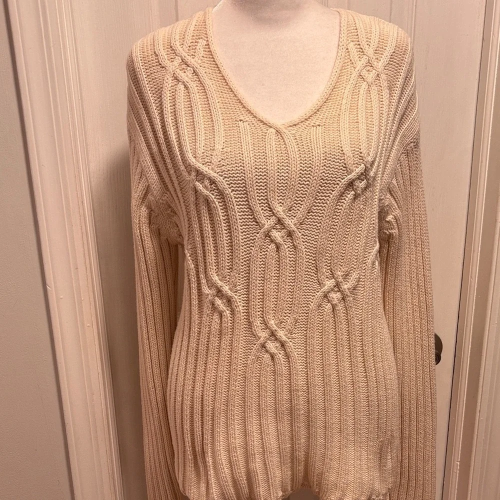 J. Jill ivory cable knit sweater size M 100% Cotton